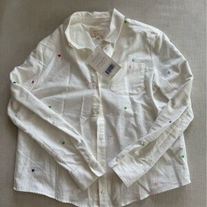 Sézane Tomboy Shirt - Embroidered Hearts